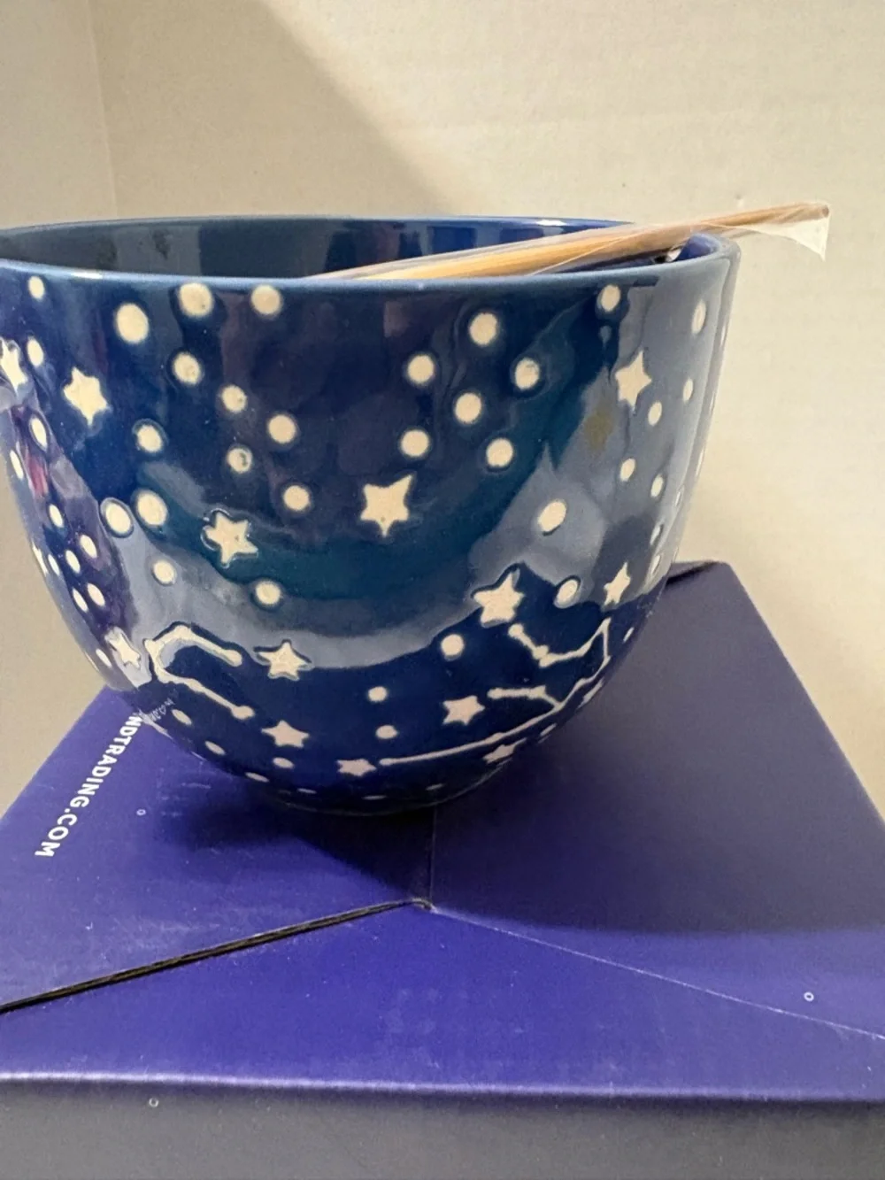 Earthbound Trading Co Starry Moon Constellation Blue Noodle Bowl Wood Chopsticks